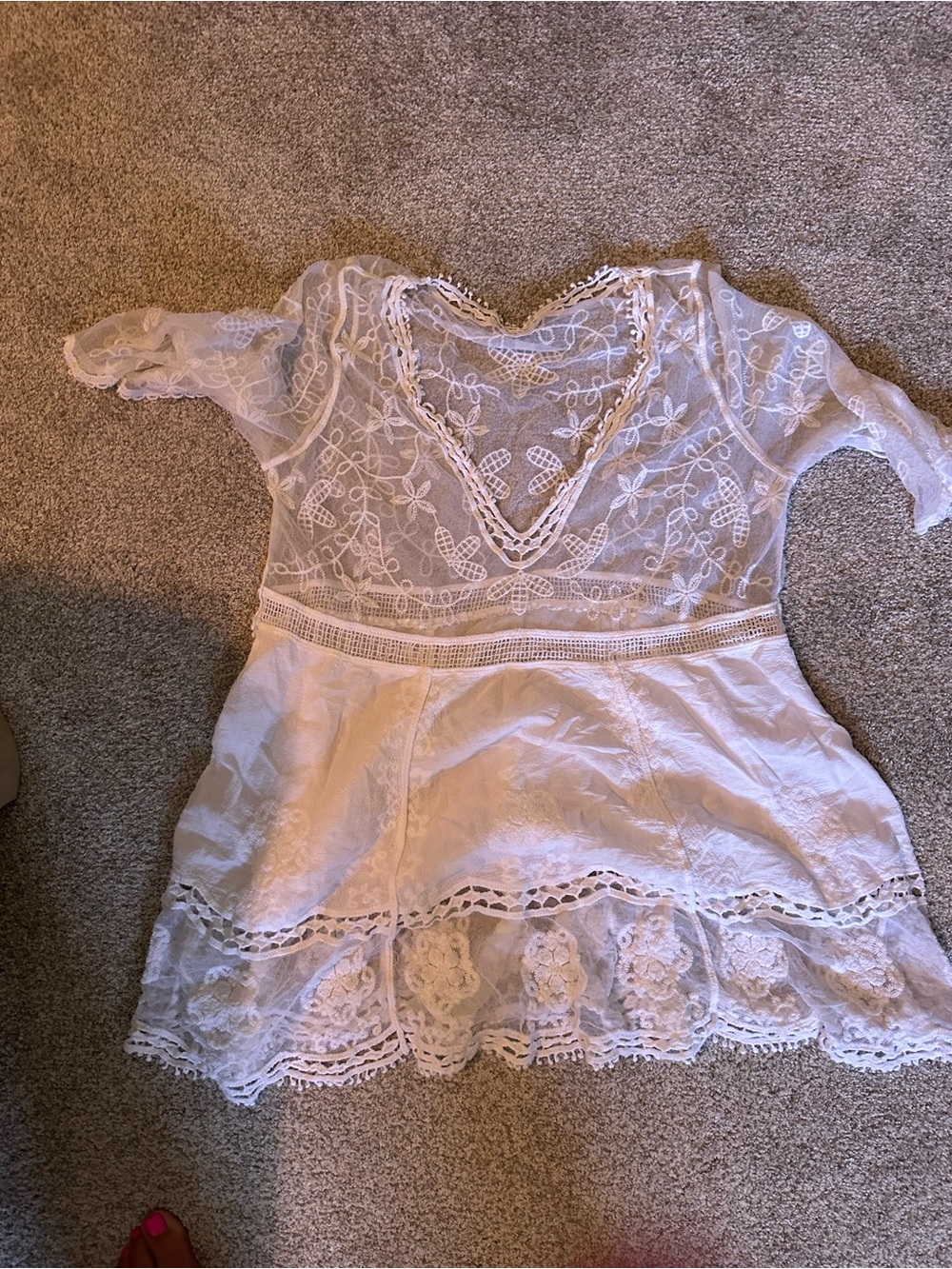 SHEIN White Crochet & Lace V-Neck Swim Coverup